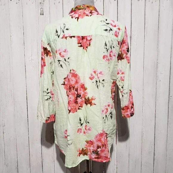 Antica Sartoria XXL 3 Top Tunic Green Pink Floral Boho Resort Beach Cottage - Picture 4 of 7